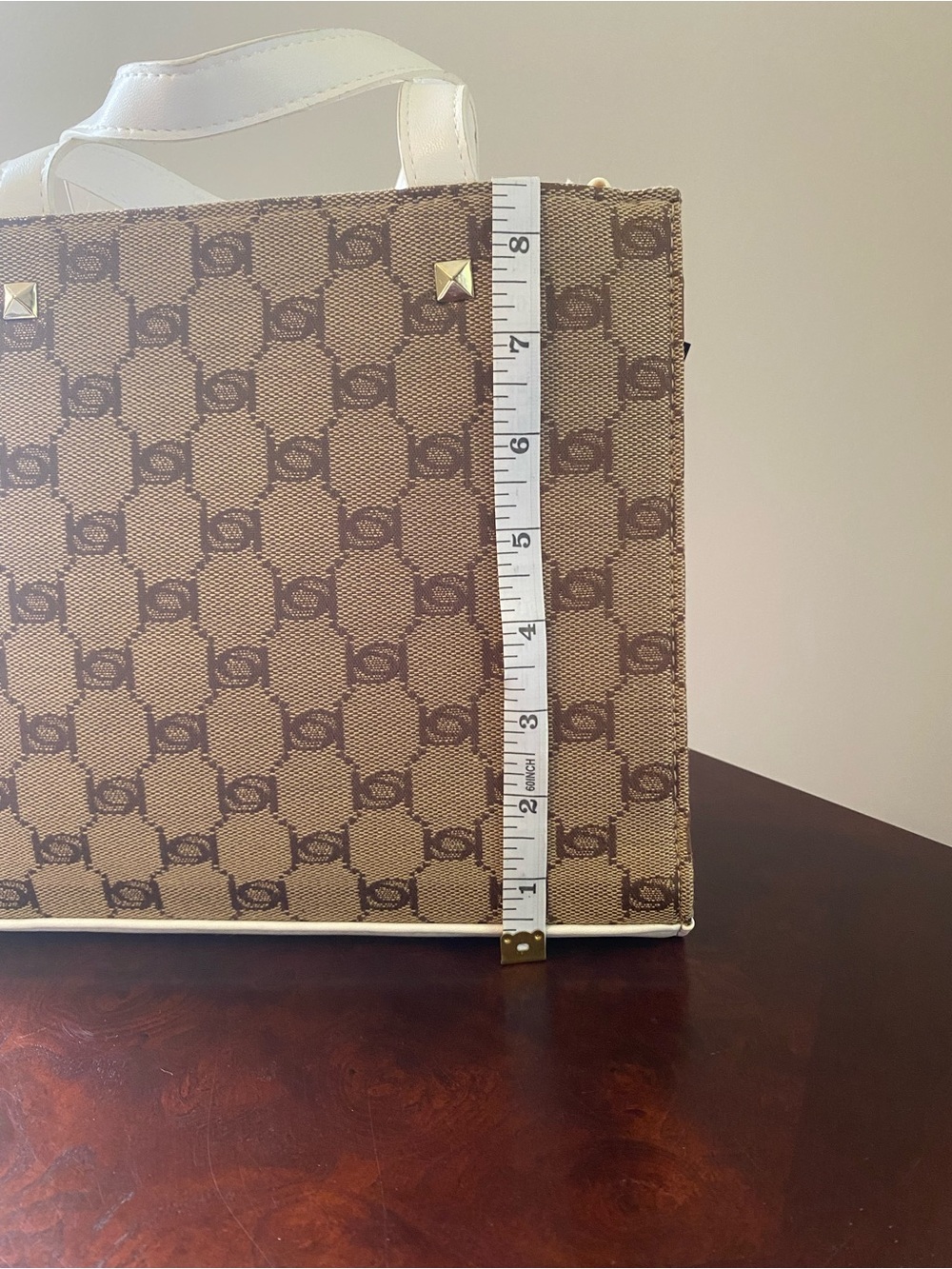 Bebe Talullah Los Angeles Monogram Jacquard Mini Satchel Bag Crossbody Tan White - Picture 6 of 12